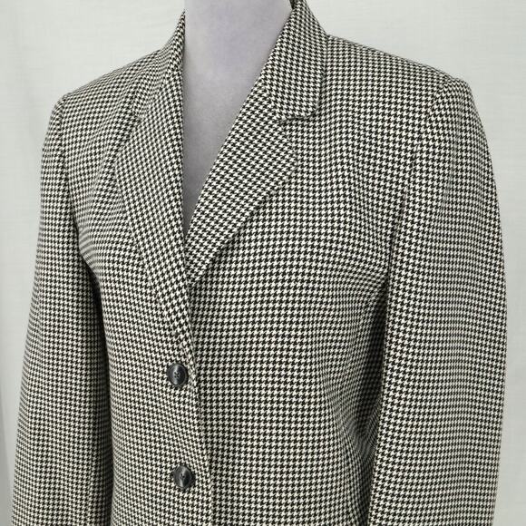 Talbots Jacket Womens 6 Black White Houndstooth Wool Tweed Lined Blazer Vintage - Picture 8 of 14